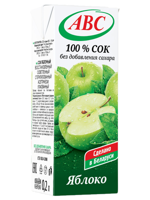 Сок яблочный 100% натуральный 200гр (27шт) АВС РБ