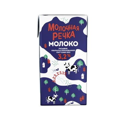Молоко ТБА 3,2% ультрапастеризованное 973мл (12шт) ТМ Молочная речка