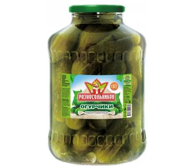 Огурцы маринованные в/с ст/б 3кг(1,5кг) 1/4шт Разносольников РФ