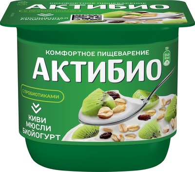 АктиБио Биойогурт 130гр 1/8шт киви мюсли 3%