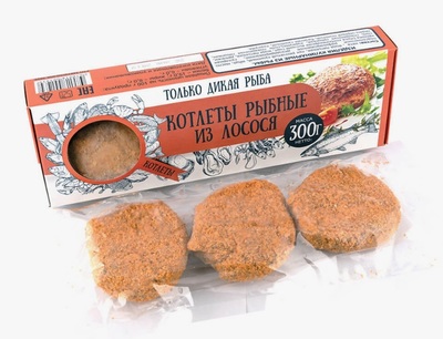 Котлеты рыбные из лосося в панировке с/м Россия 300гр/16 шт +