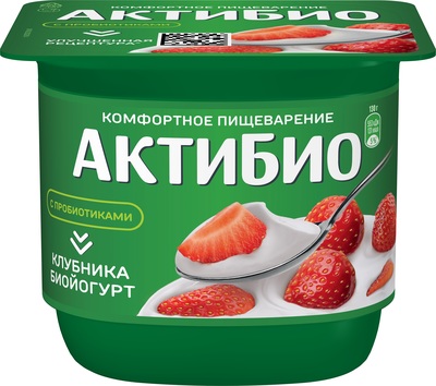 АктиБио Биойогурт 130гр 1/12шт клубника 2,9%