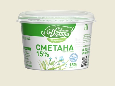 Сметана 15% 180гр (6шт) Северная Долина