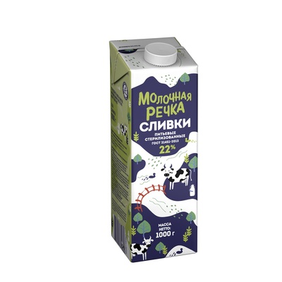 Сливки стерилизованные 22% 1кг 1/12шт ТМ Молочная речка