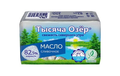 Масло сладкосливочное несолёное Тысяча озер 82,5% 350гр 1/8шт