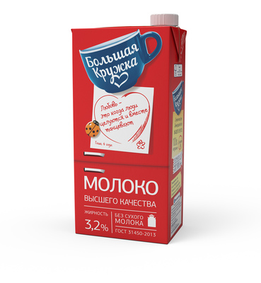 Молоко ТБА 3,2% ультрапастеризованное 980гр-1л (12шт) Большая Кружка ...