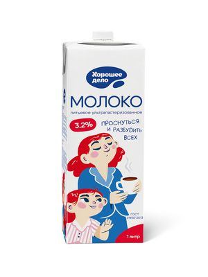 Молоко ТБА ультрапастеризованное 3,2% 1л (12шт) Хорошее дело