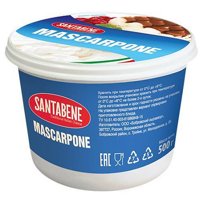 Маскарпоне крем-сыр 80% 500гр ТМ Santabene РФ