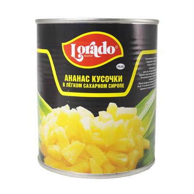 Ананасы консервированные кусочки в сиропе ж/б 850мл (490) 1/12 шт Lorado