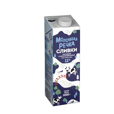 Сливки стерилизованные 11% 1кг 1/12шт ТМ Молочная речка