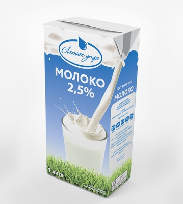 Молоко ТБА 2,5 % ультрапастеризованное 1л (12шт) ТУ Летнее Утро