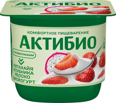 АктиБио Биойогурт 130гр 1/12шт клубника яблоко питахайя 2,9%