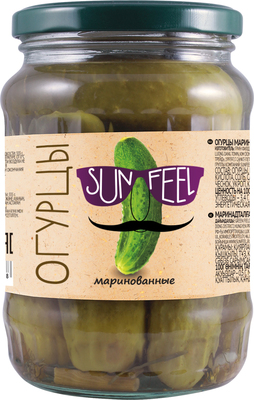 Огурцы маринованные ст/б 720мл(340гр) 1/8шт SunFeel РФ