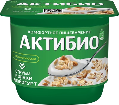 АктиБио Биойогурт 130гр 1/12шт отруби злаки 2,9%