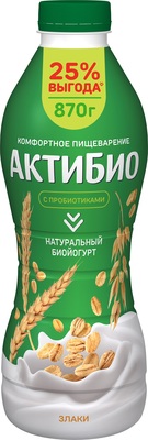 АктиБио Биойогурт 870гр 1/6шт Злаки 1,6%