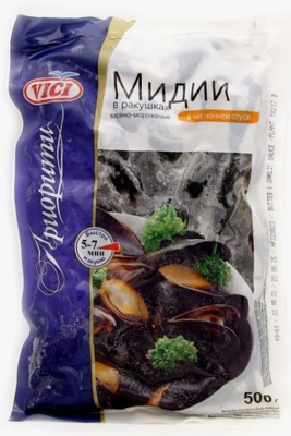 Мидии в раковине в/м 40/60 в винном соусе Чили (10217) VICI в/у 0,5/5кг+