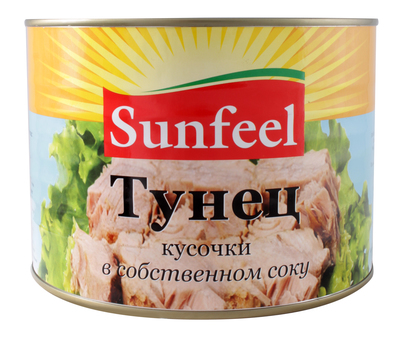 Тунец кусочки в с/с ж/б ключ 170гр (120гр) 1/24шт SunFeel Китай
